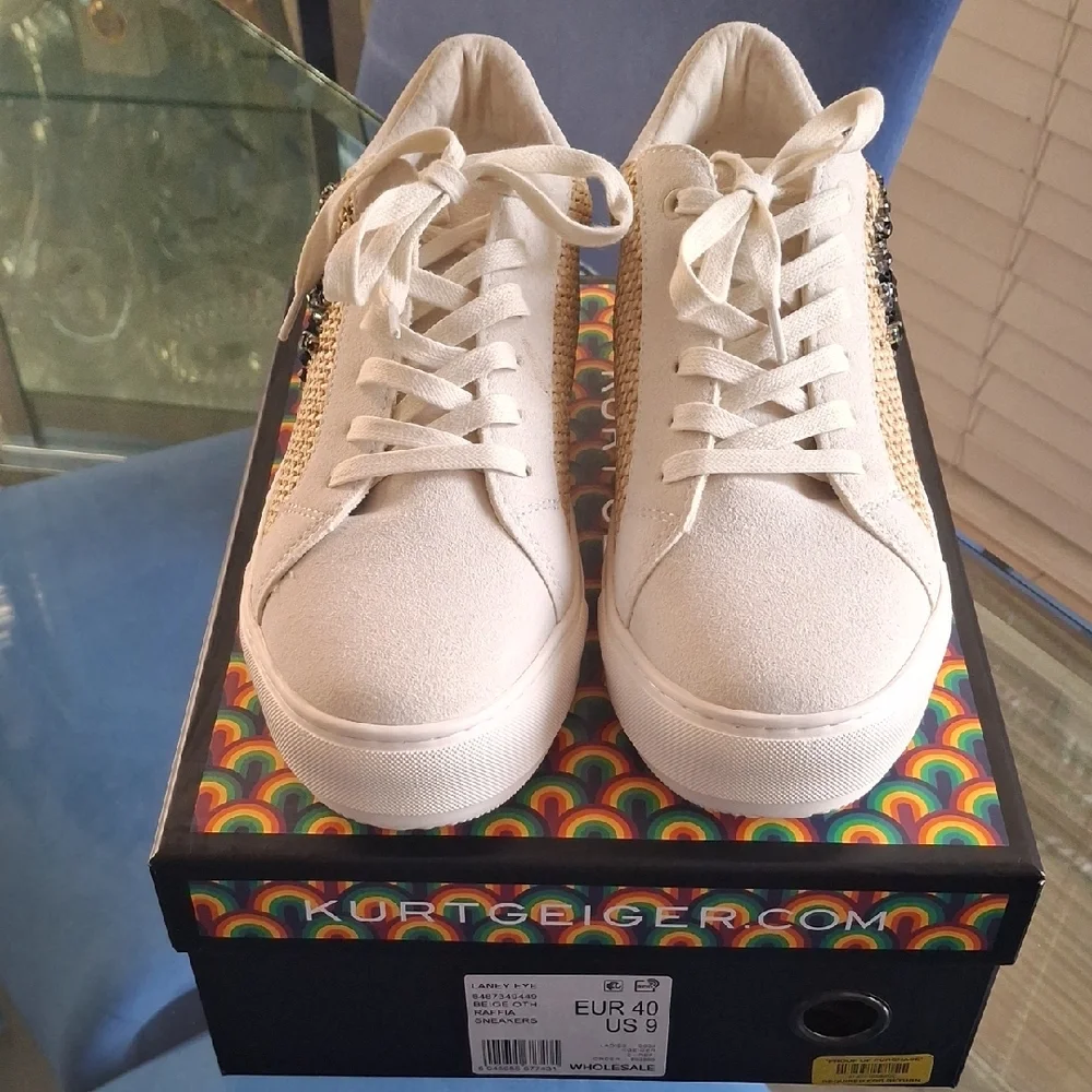 Kurt Geiger Cream Lace-Up Sneakers - Picture 1 of 5